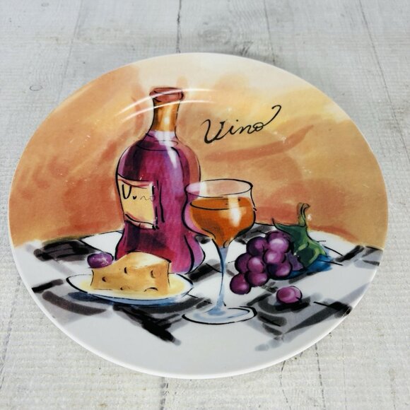 Pacific Island Creations Co Ltd WINE & CHEESE Bottle Fruit Words 8" Plate Set 4 - Picture 4 of 16